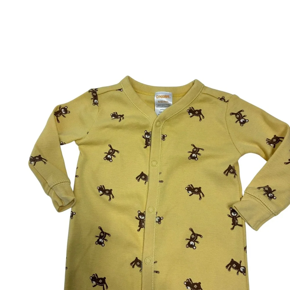 Gymboree Baby 6-12 Months Sleeper Yellow Bear Print Snap Cotton Pajamas 2005